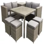 Canapé avec Table 124x124 + 4 tabourets + 2 canapés avec coussins