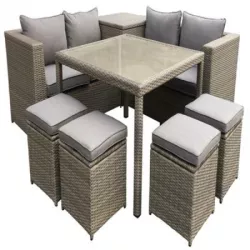 Canapé avec Table 124x124 + 4 tabourets + 2 canapés avec coussins