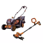 Pack Tondeuse sans fil 20 V 34 cm - poussée  et Coupe bordure sans fil 20V + 2 batteries 4 Ah + chargeur 20V