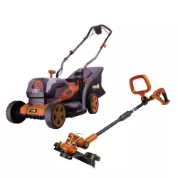 Pack Tondeuse sans fil 20 V 34 cm - poussée  et Coupe bordure sans fil 20V + 2 batteries 4 Ah + chargeur 20V