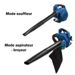 Aspirateur souffleur broyeur thermique 33 cm³ 240 Km/h 40 L