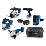 Pack d'outils 18 V Perceuse + Scie sauteuse + Meuleuse + Scie circulaire + Ponceuse excentrique + batteries 2 & 4 Ah