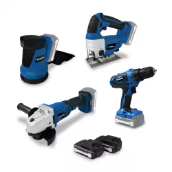 Pack d'outils 18 V - Perceuse + Meuleuse + Scie sauteuse + Ponceuse