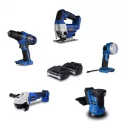 Pack 5 outils 18V - Perceuse + Meuleuse + Ponceuse excentrique + Scie sauteuse + Lampe