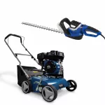 Scarificateur thermique 212 cm³ 40 cm 30 L 2000 m² + Taille-haie électrique 750 W - Poignée arrière rotative à 180°