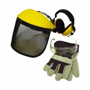 Kit de 4 équipements de protection individuelle JR : Visière grillagée, lunettes de protection, casque anti-bruit et gants